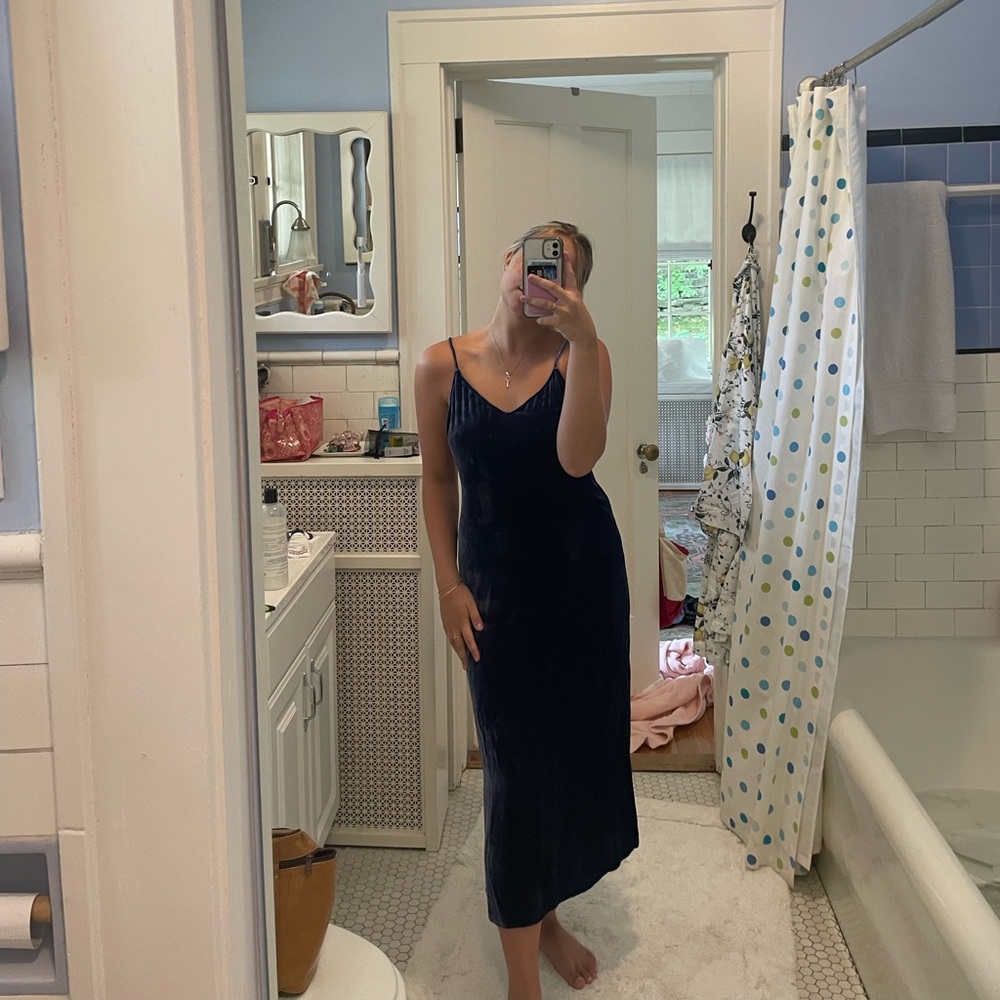 REFORMATION Blue Velvet Midi Low Open Back Dress Size S